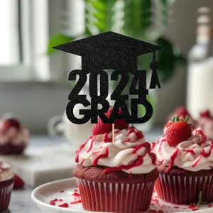 Black glitter 2024 GRAD graduation cake topper for party decoration cupcake inserts