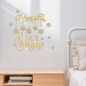 Adesivo murale specchio acrilico di Natale, design dorato Let it snow per decorazioni.
