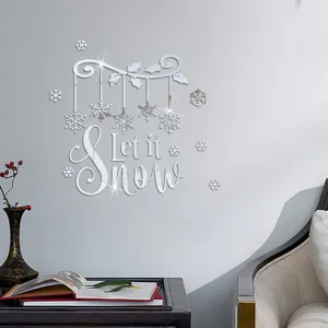 Adesivo murale specchio acrilico Natale fiocco Let it snow decorazione festa casa