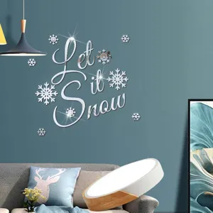 Adesivo murale specchio acrilico Natale Let it Snow fiocco di neve decor casa