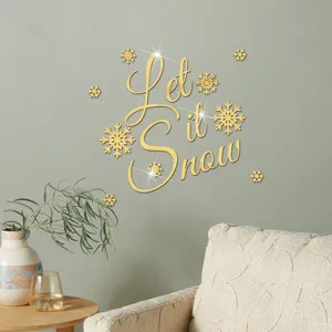 Adesivo murale specchio acrilico dorato Let it Snow ideale per decorazioni natalizie casa.