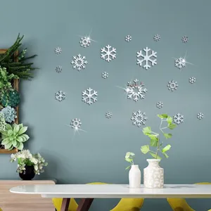 Adesivi murali specchio fiocco di neve acrilico, decorazione natalizia 3D per la casa moderna.