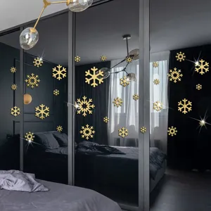 Adesivo murale specchio fiocco di neve in acrilico dorato per decorazione natalizia e camera