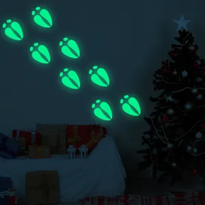 Adesivo murale con impronte di cervo luminose, dettagli festa fluorescenti verdi.