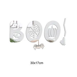 Halloween acrylic mirror wall sticker BOO ghost pumpkin bat DIY home decor 30x17cm