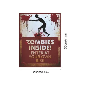 Halloween zombie metal sign wall sticker horror decor 30x23cm spooky party hanging sign
