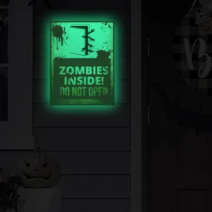 Halloween Glowing Zombie Wall Sticker Night Luminous Warning Sign Holiday Party Decor