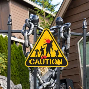 Halloween spooky zombie warning caution wall sticker fluorescent decal close up detail