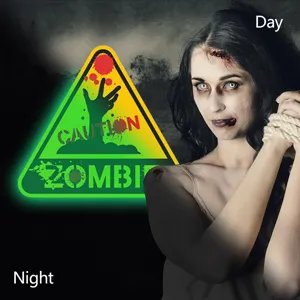 Luminous Zombie Warning Wall Sticker Halloween Glow in the Dark Window Decal Party Decor
