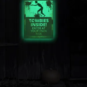 Glow in the dark zombie Halloween wall sticker, spooky fluorescent poster for holiday decoration.