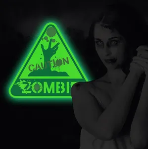 Halloween luminous zombie warning wall sticker detail showing glowing green sign and spooky decor.