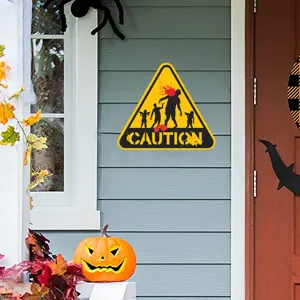 Halloween warning wall sticker luminous zombie caution sign home party festival decor decal