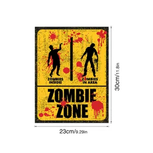 Halloween zombie wall sticker glowing warning sign poster spooky holiday decoration 30x23cm