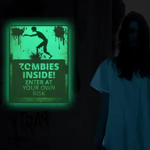 Glow in the dark zombie Halloween wall sticker spooky warning sign poster window decor.