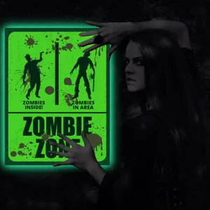 Glow in the dark zombie poster wall sticker detail view for Halloween party decoration.