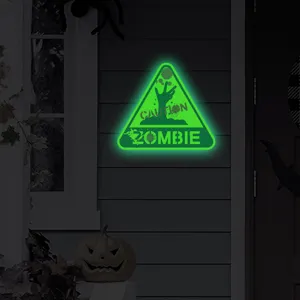 Halloween luminous zombie warning wall sticker glowing in dark festival home decor detail