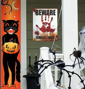 Halloween bloody handprint warning sign wall decor zombie poster spooky party props.