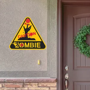 Halloween zombie warning wall sticker detail showing luminous triangular sign effect.