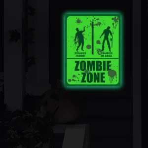 Halloween glow in the dark zombie warning sign wall sticker for spooky party decor