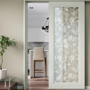 Decorative static window glass sticker with white floral lace pattern for home interior doors.