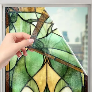 Glas-in-lood raamfolie botanische bloemen decoratieve film voor thuisraam privacy glas