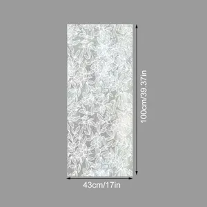 Frosted static cling window film with white floral lace pattern, waterproof glass sticker.