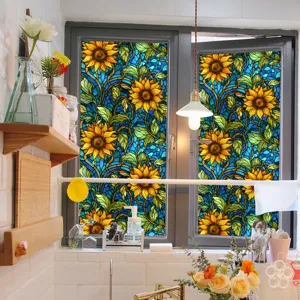 Film pour fenêtre en verre teinté tournesol, autocollant décoratif statique amovible pour maison.