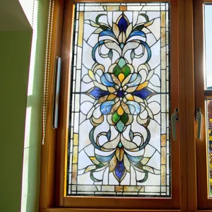 Viktorianische Buntglas Fensterfolie dekorativer Aufkleber Blumenkunst für Zuhause