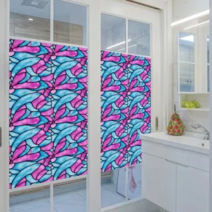 Colorful retro floral static window film PVC glass sticker for home bathroom decoration.