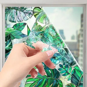 Film pour fenêtre Monstera tropicale et autocollant en verre teinté pour la décoration.