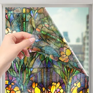 Film pour fenêtre en verre teinté style Tiffany, autocollant décoratif coloré pour déco maison.