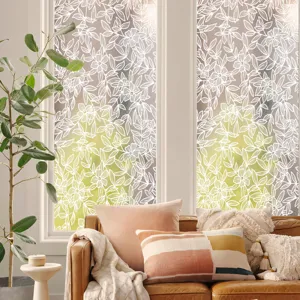 Decorative static window film with white lace floral pattern for home privacy glass sticker.