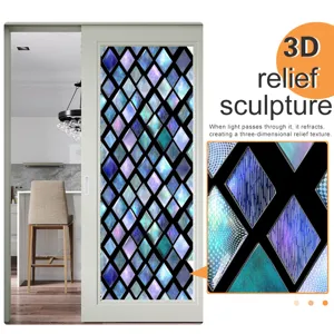 3D relief window film static cling stained glass sticker geometric diamond pattern