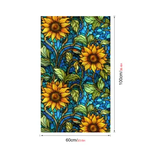Film pour vitre de vitrail tournesol détail, autocollant en verre statique décoratif.