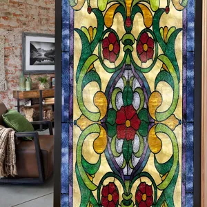 Decoratieve raamfolie privacy vintage bloemstijl glas in lood stickerontwerp huis