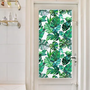 Film pour fenêtre feuilles tropicales vertes intimité, autocollant verre statique pour la maison.