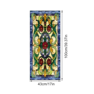 Glas-in-lood raamfolie detail met vintage paleis bloemenpatroon, afmeting 43x100cm.