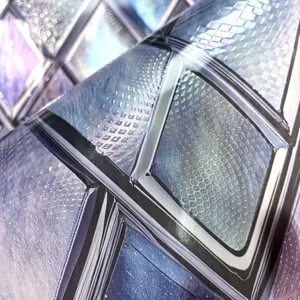 Close-up of 3D embossed window film showing detailed geometric glass texture and patterns.