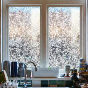 Decorative window film static cling lace floral privacy glass sticker for home kitchen use