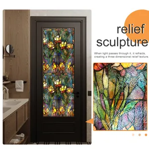 Film pour vitre en verre teinté style Tiffany autocollant décoratif texture relief 3D.