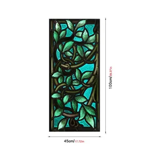 Static cling window film green leaf stained glass decorative sticker 100x45cm home