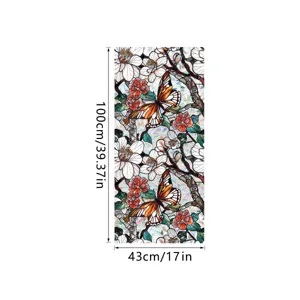 Decorative window film with colorful butterfly and floral stained glass pattern, 43x100cm.