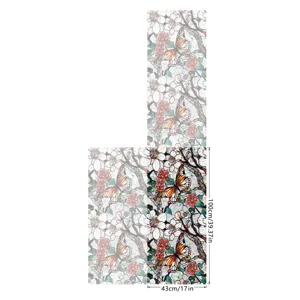 Colorful stained glass window film featuring floral and butterfly pattern static cling PVC.