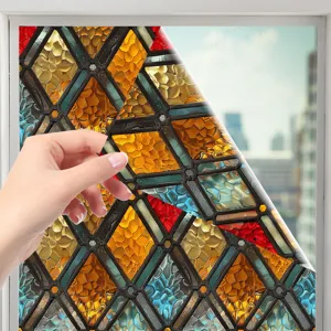 Decoratieve raamfolie van retro gebrandschilderd glas statische kleefsticker voor thuis.