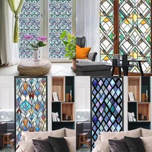 3D Painted Relief Window Glass Sticker Decorative Static Cling PVC Window Film For Home Living Room Bathroom