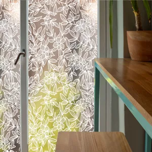 Static window film with white lace floral pattern, decorative glass sticker for home decor.