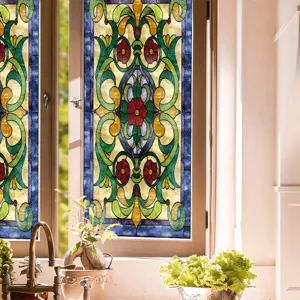 Glasfolie raamsticker in retro bloemenstijl privacy folie voor thuis raam decoratie.