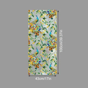 Film de fenetre vitrail motif paon et branche d'olivier adhesif statique decor maison