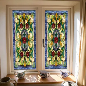 Franse stijl gebrandschilderd glas raamsticker kleurrijke decoratieve folie thuis.