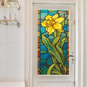 Film pour vitre à motif floral coloré, adhésif statique amovible sans colle décoratif.
